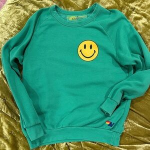 Aviator Nation Teal Sweatshirt with Yellow Smiley